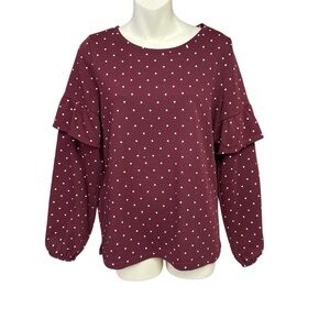 Old Navy Burgundy Polka Dot Ruffle heavyweight top size medium